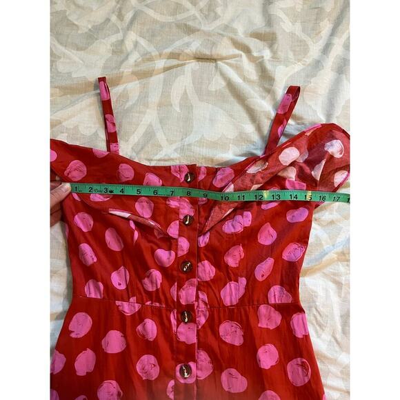 BORGO DE NOR Red Florence Ruffled Polka-dot Cotton Midi Dress small - Picture 11 of 12